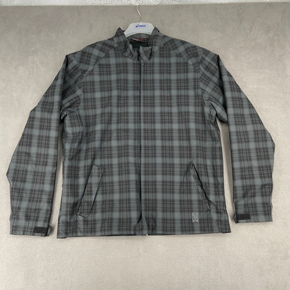 Nike Tiger Woods Collection Golf Jacket Mens XL Grey Black Plaid Full Zip TW